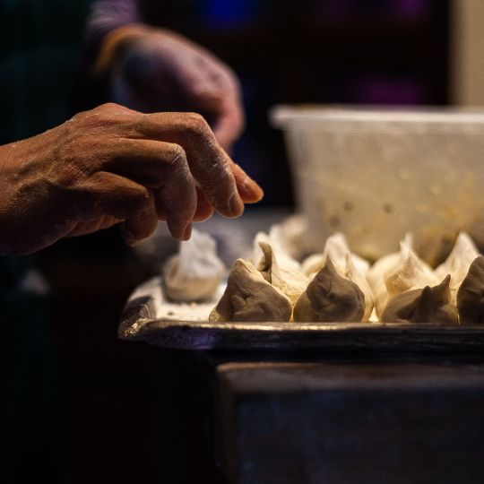 Dumplings being made in Chinatown London 