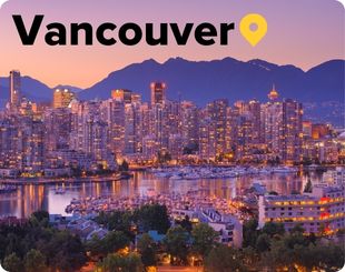 Vancouver skylinw with North Shore Mountains in the back ground, British Columbia, Canada