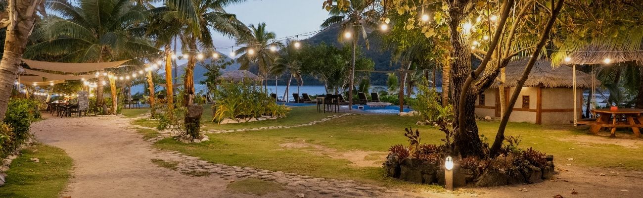 Beach resort at night