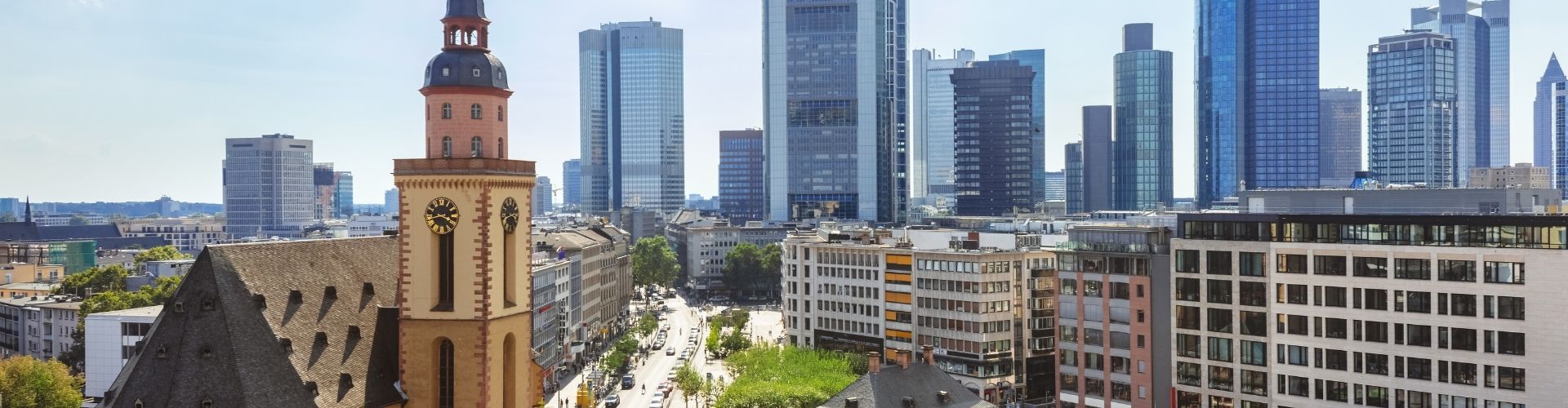 Frankfurt old buildings and skysrapers in background