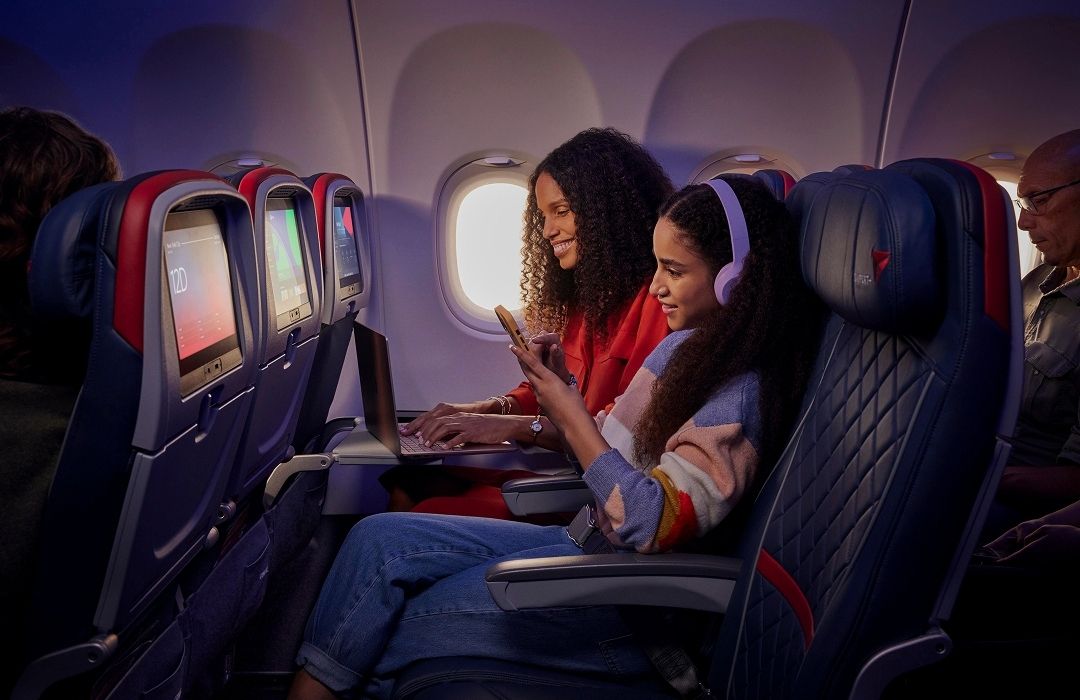 mother and daughter on flight