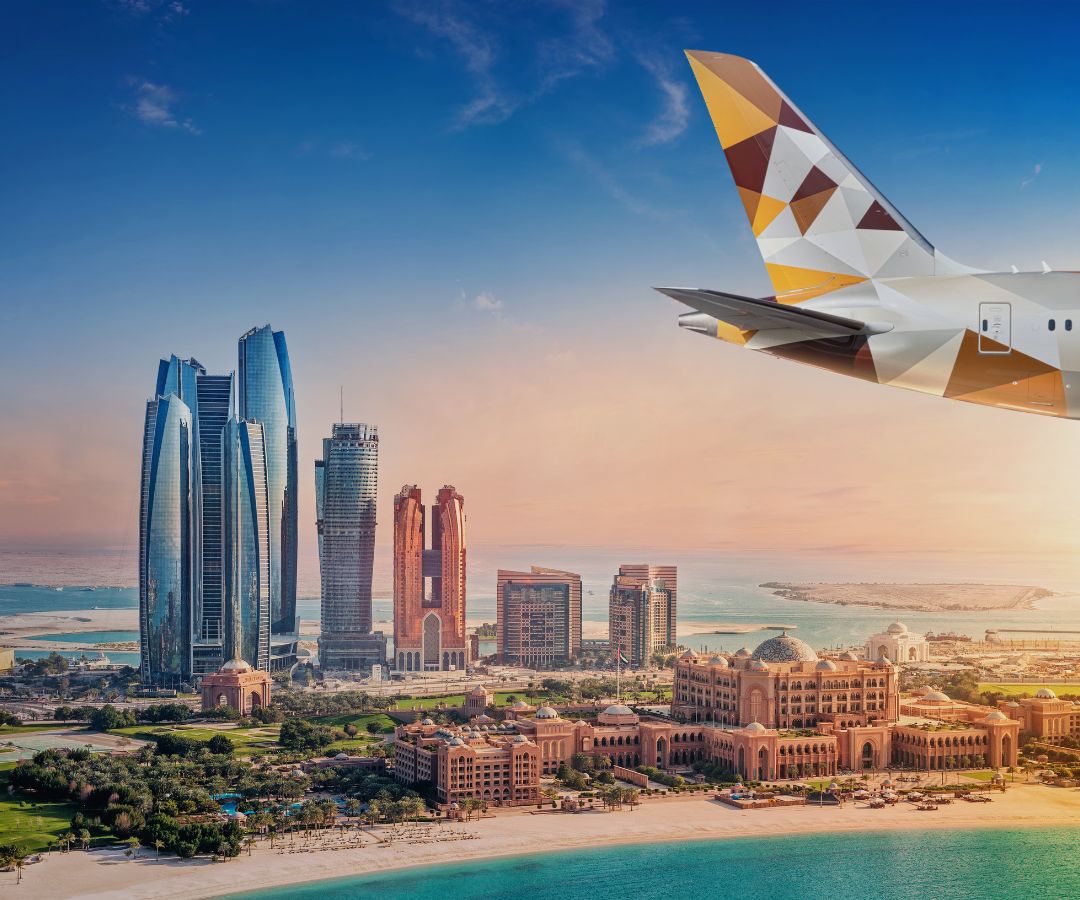 Etihad plane over city