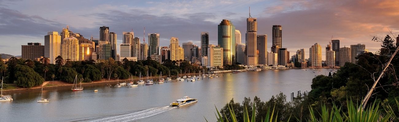 Brisbane skyline with boat in foreground