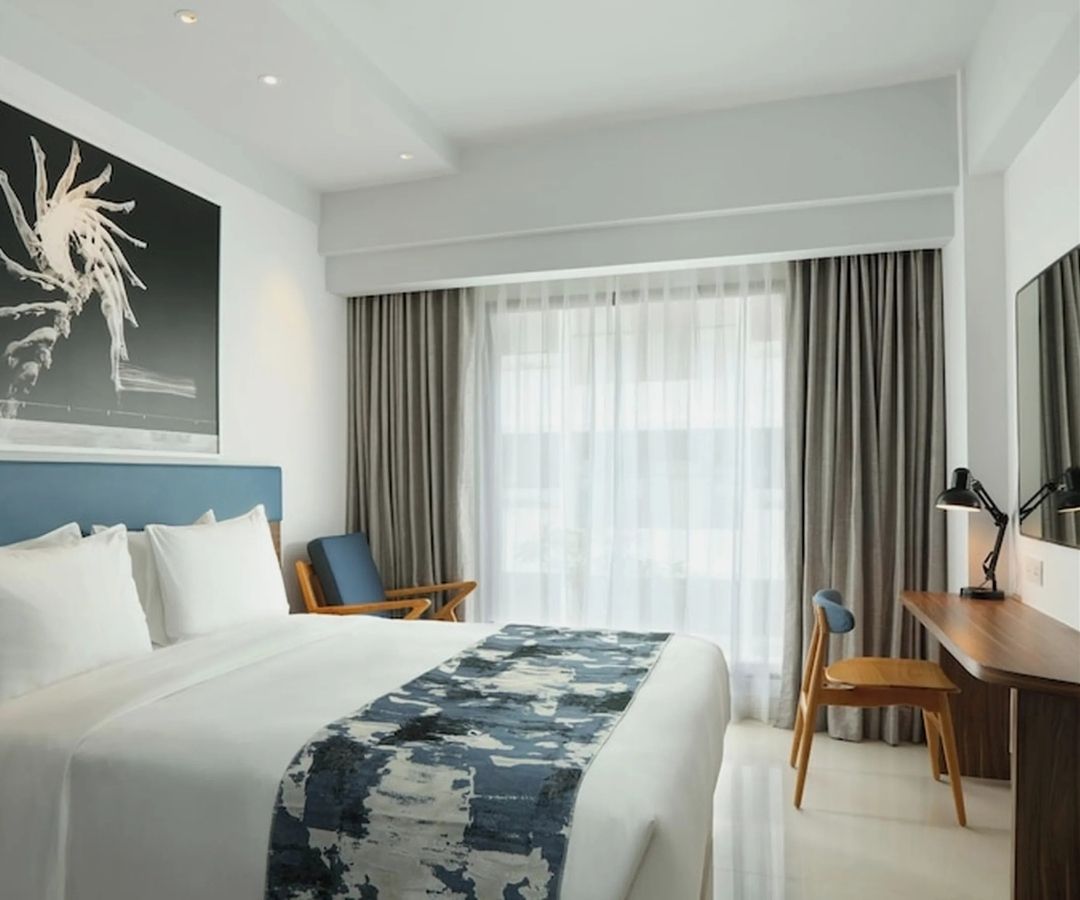 Modern hotel room with desk