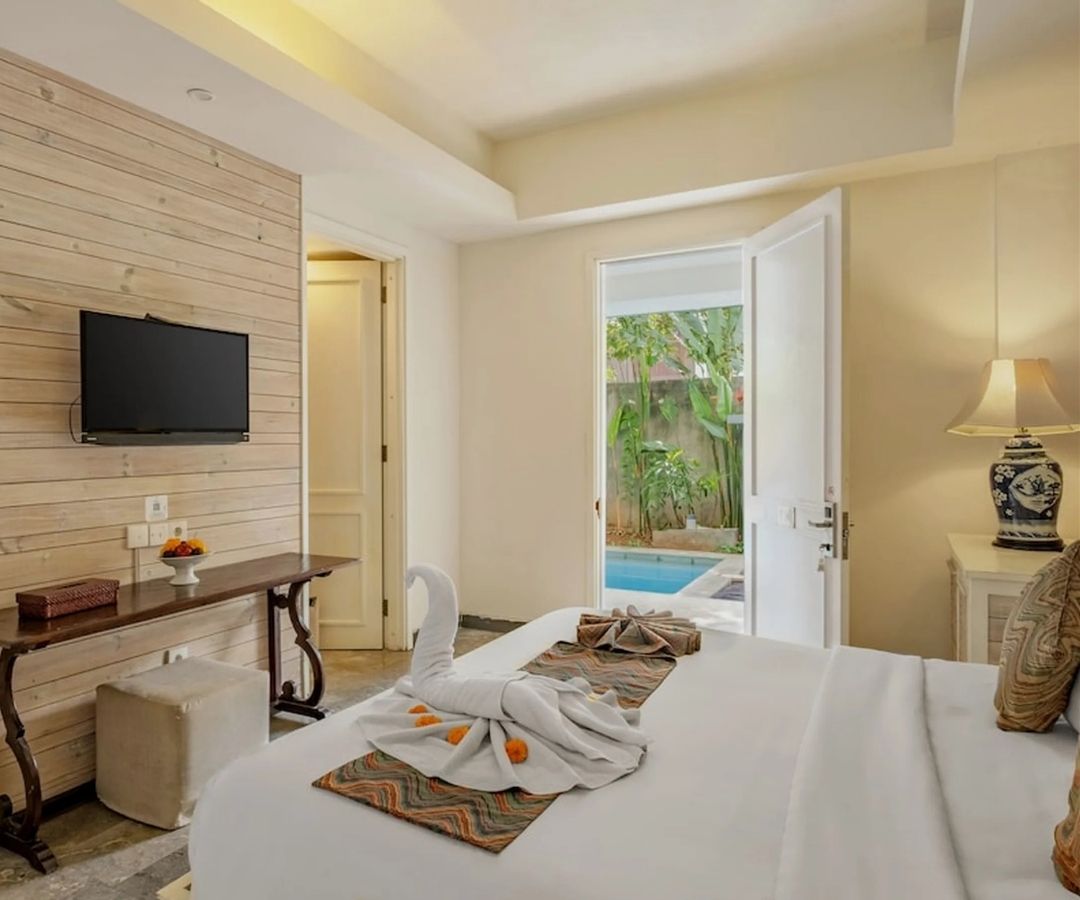 Luxurious hotel room with private pool and tv