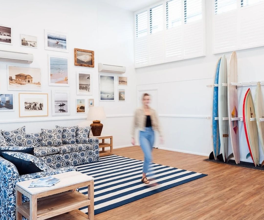 Hostel with surf boards in the entrance