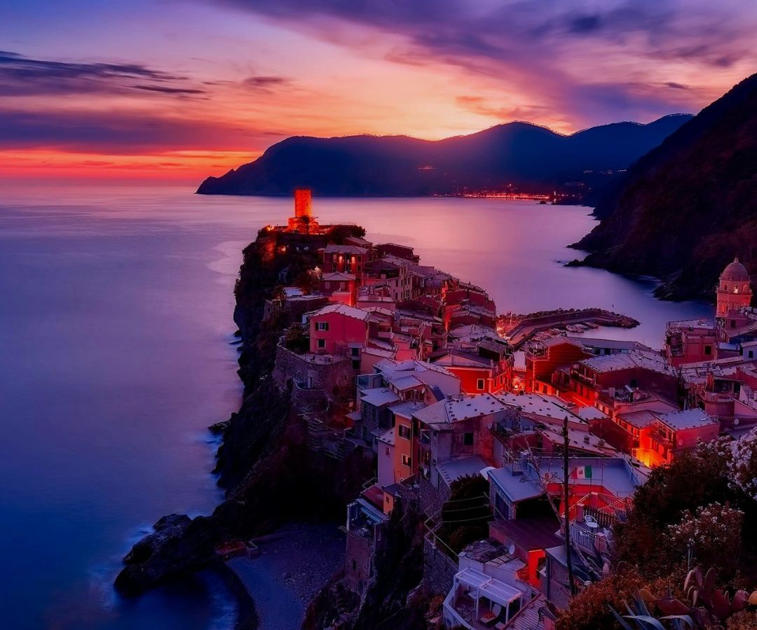 Coastal town at night