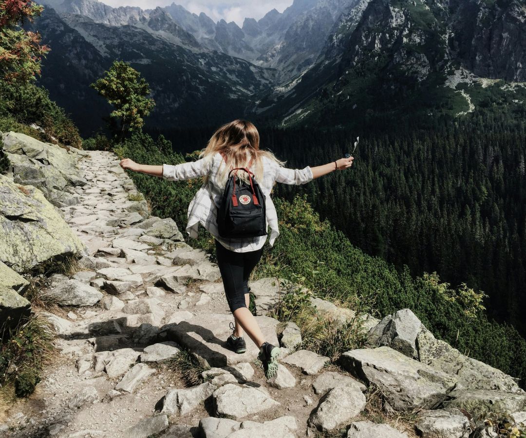 Hiker on trails in the alps