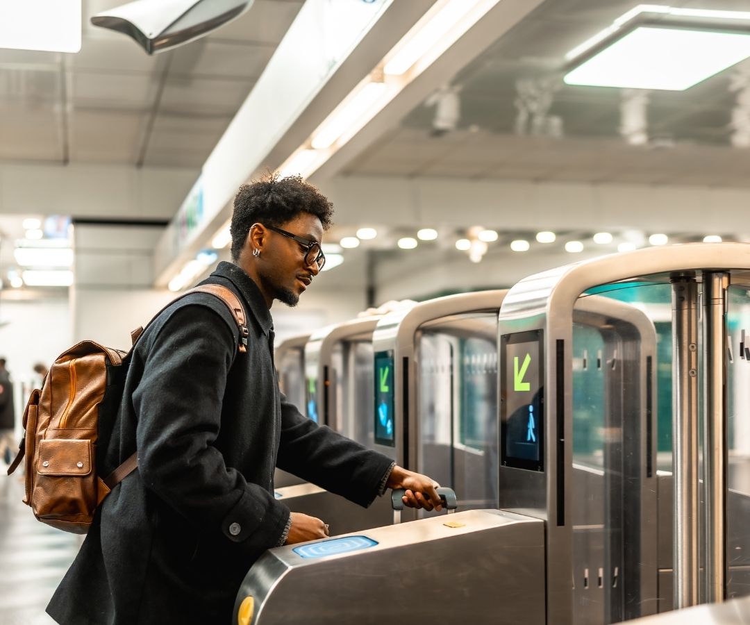 Traveller using the underground