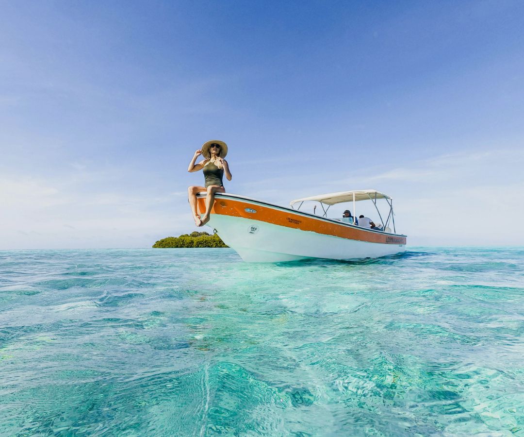 Woman sitting on boat
