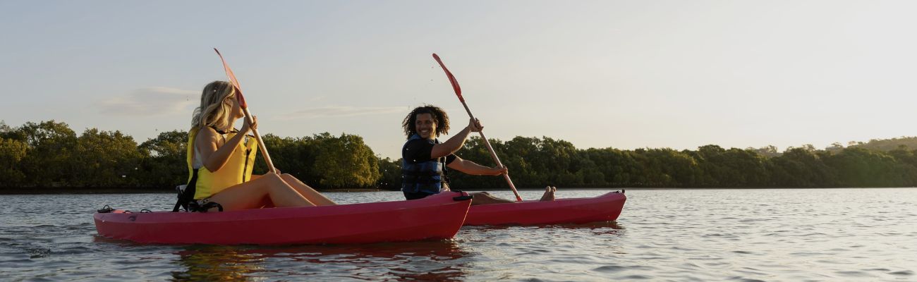 Friends kayaking