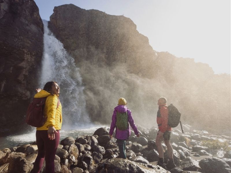 hikers-waterfall