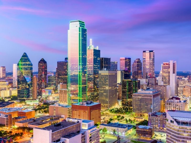 Dallas skyscrapers at night