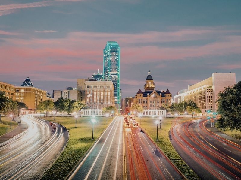 Dallas skyline at sunset