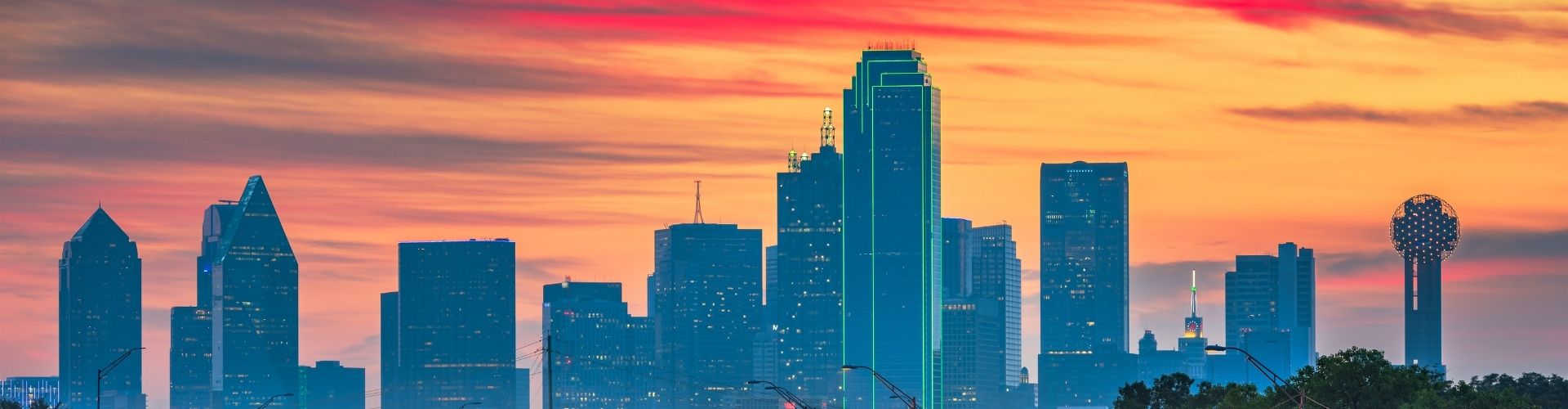 Sunset over Dallas skyscrapers