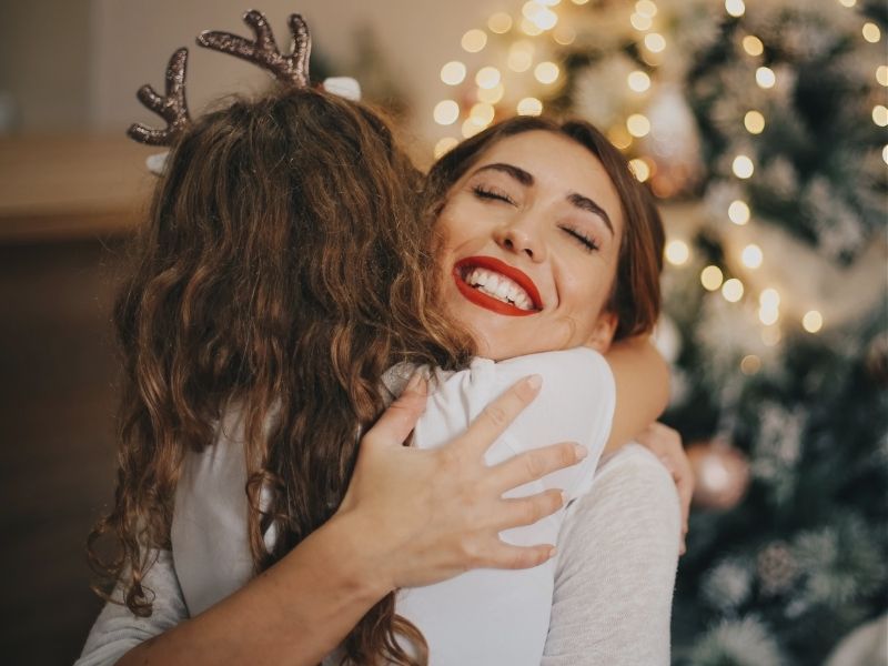 friends reconnectign at Christmas