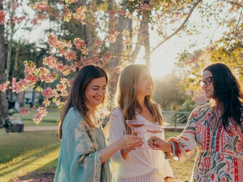 friends toasting in spring