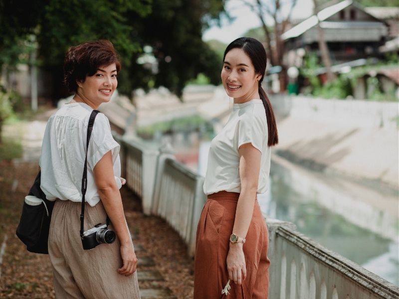 friends walking through streets