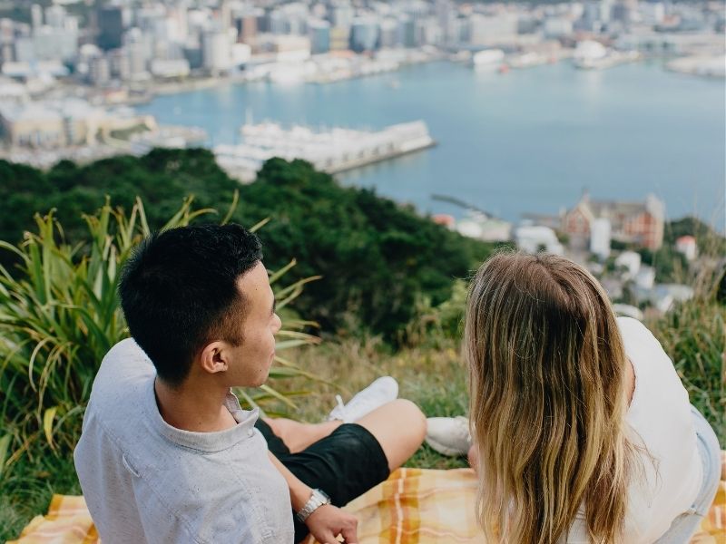 couple picinicing overlooking wellington