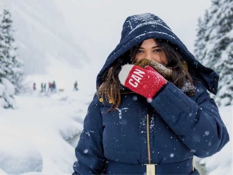 lady dress warm in snow