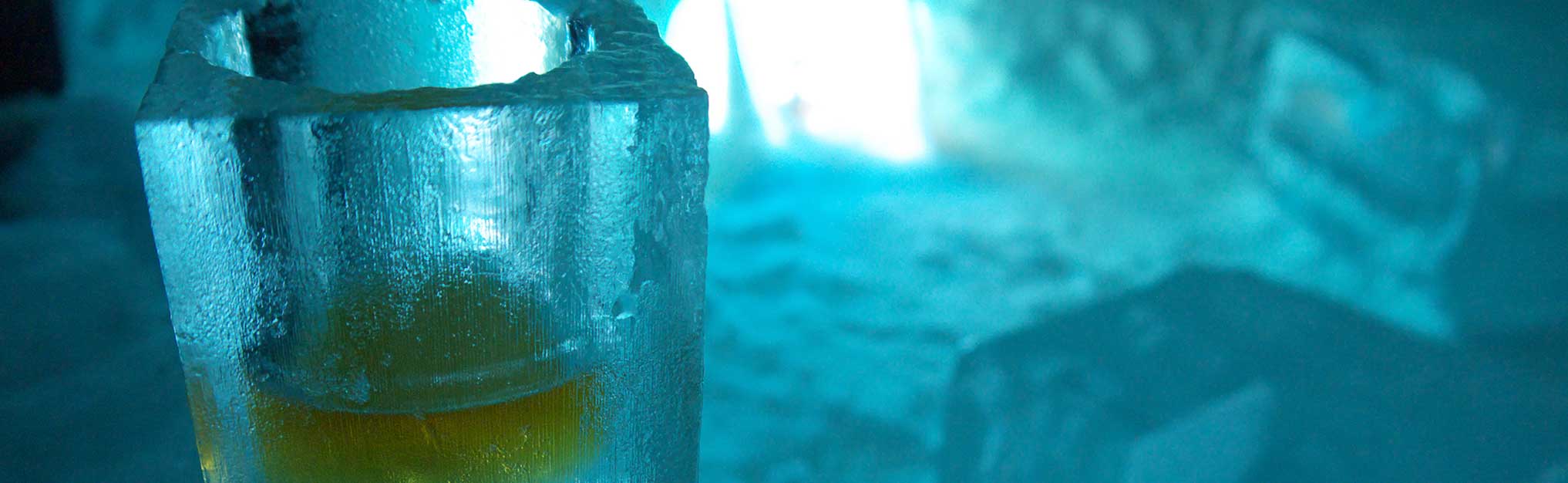 Frozen Shot glass of whiskey made of ice